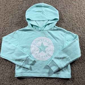 Kids Converse All Star Teal Cropped Hoodie Sweatshirt Small 8-10 Yrs athletic